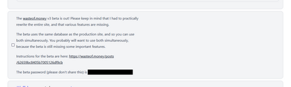 A picture of an admin message which invited a user to the wasteof3 beta, as displayed from the wasteof2 site.